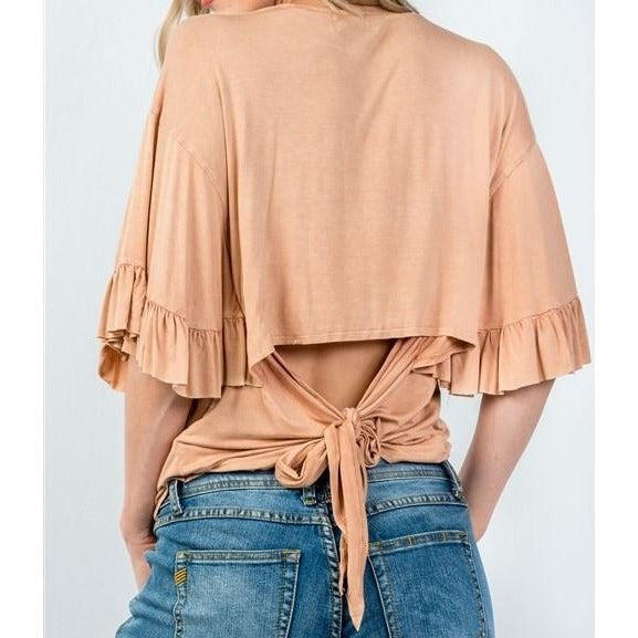 Peach Blouse with Ruffle Sleeves - Crown Jewels Boutique