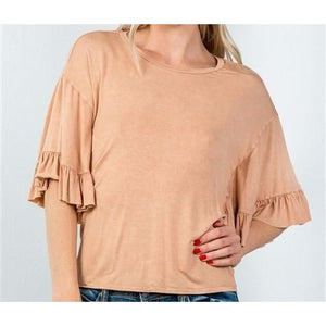 Peach Blouse with Ruffle Sleeves - Crown Jewels Boutique