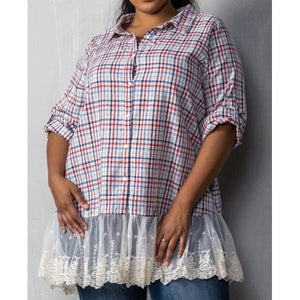 Blue and Red Stripped Button Up - Crown Jewels Boutique